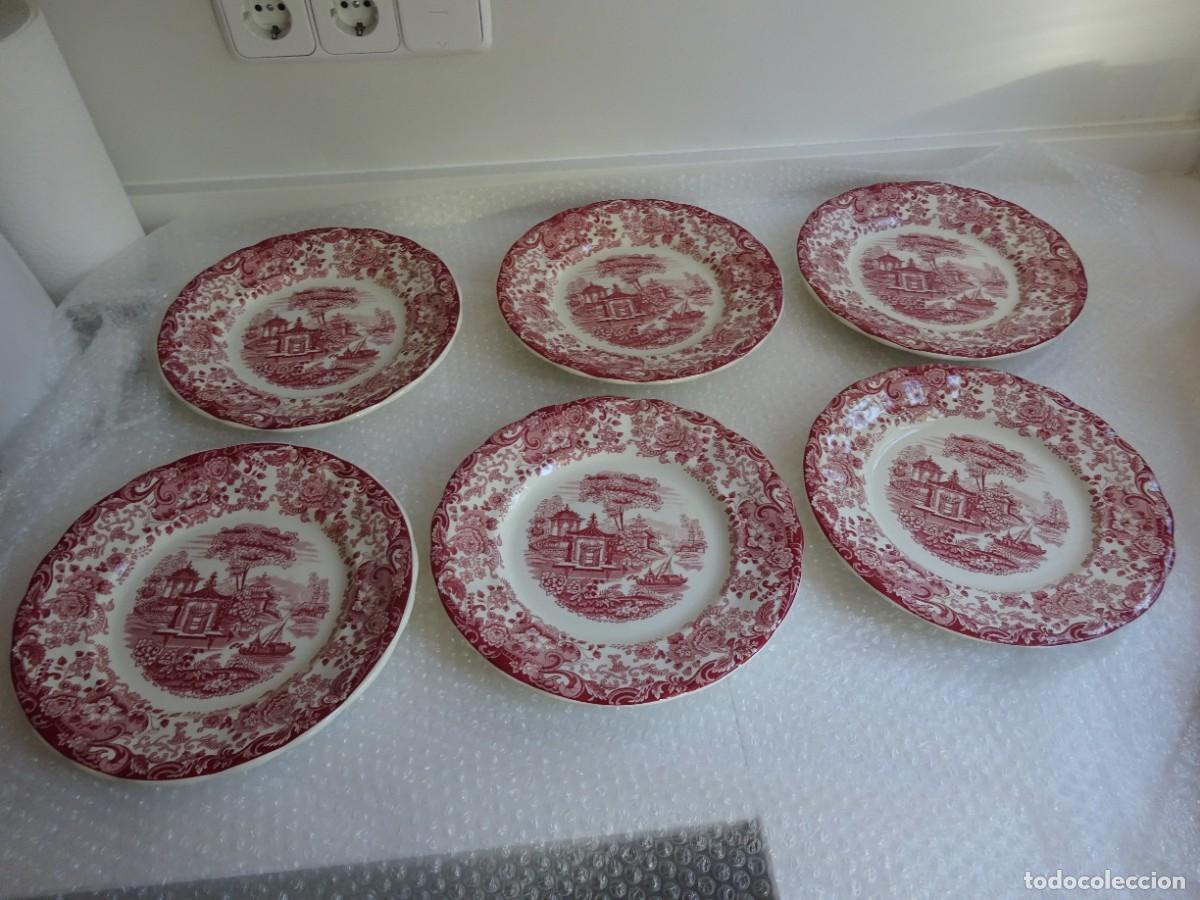 Antig&uuml;edades: 6 PLATOS LLANOS NUEVOS 23 CMS, CARTUJA PICKMAN, SERIE ROSA, ESCUDO ANCLA, PERFECTO ESTADO