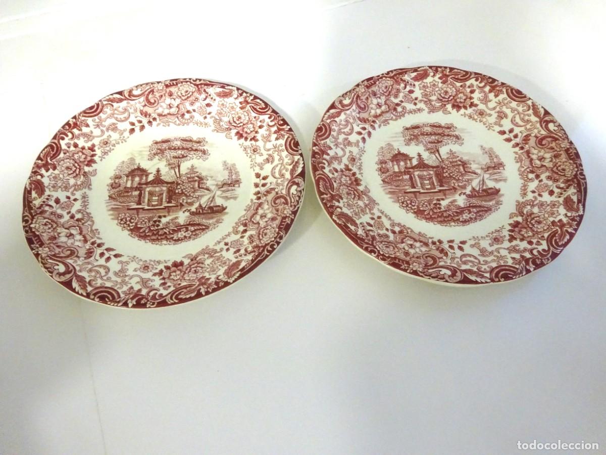 Antig&uuml;edades: PAR DE PLATOS DE POSTRE CARTUJA PICKMAN, SERIE ROSA, ESCUDO ANCLA, BUEN ESTADO
