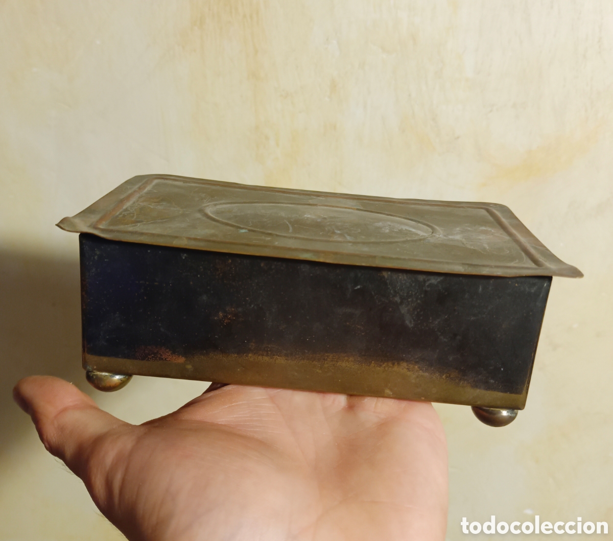 Antig&uuml;edades: Antigua caja de laton y madera , cobre Art Deco