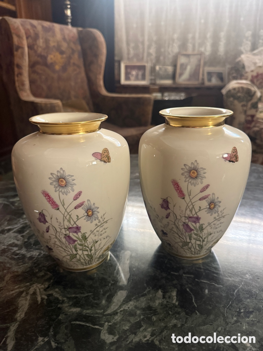 Antig&uuml;edades: Pareja de jarrones florales Krautheim Selb Bavaria Wiesengrund und Bergesh&ouml;h&rsquo;n, Alemania, a&ntilde;os 40/50