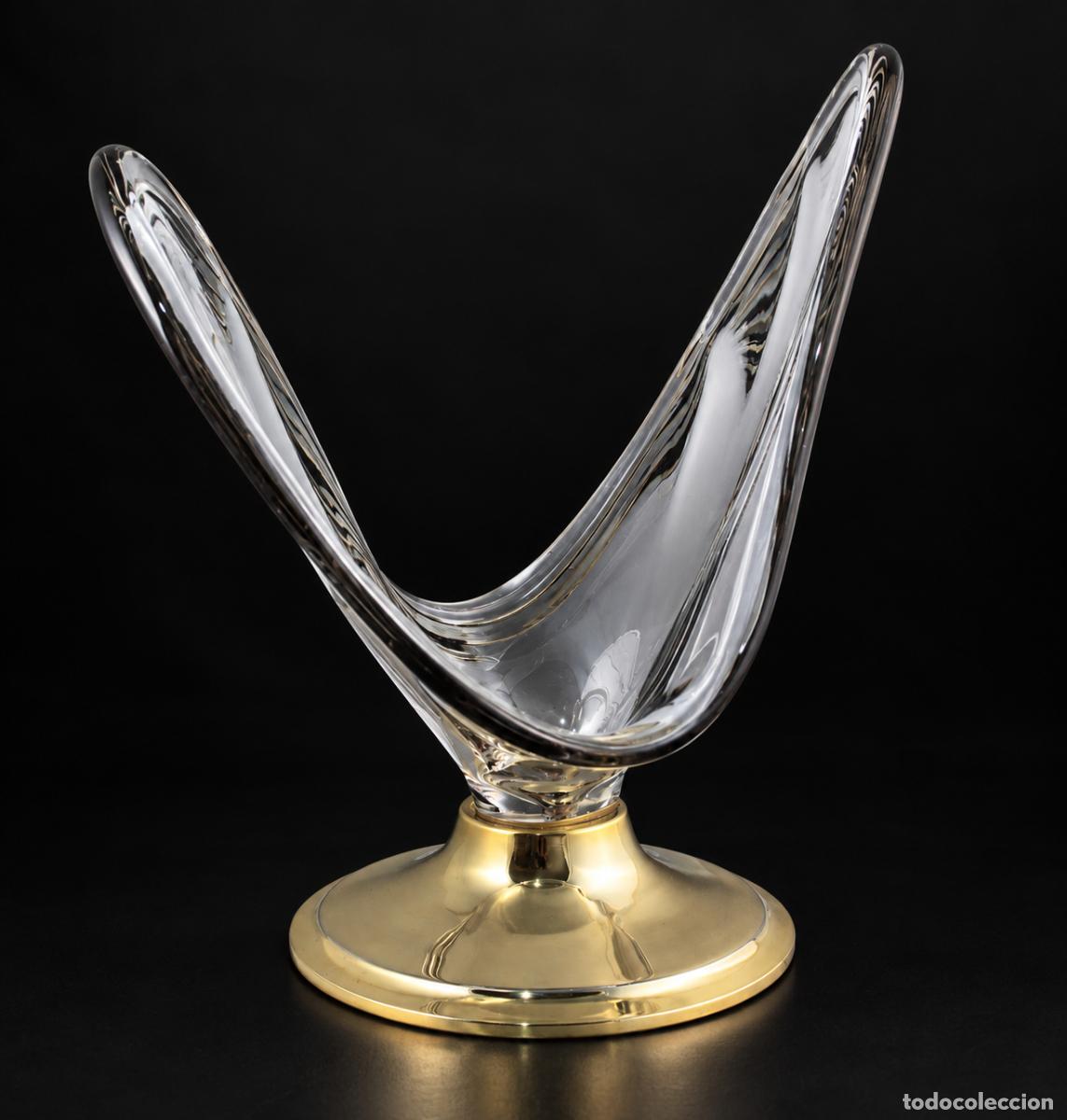 Antig&uuml;edades: Centro de Mesa de Cristal y Pie Dorado VINTAGE A&ntilde;os 80, estilo modernista.