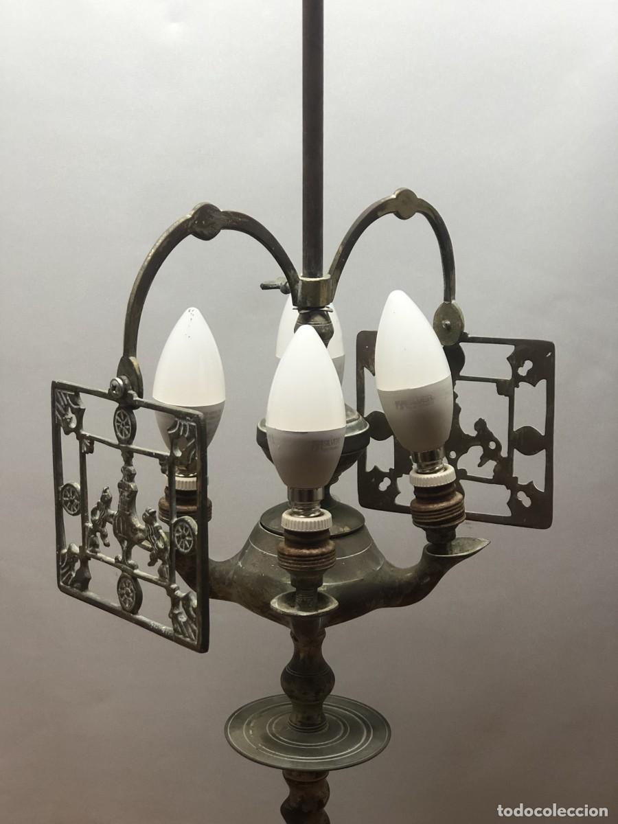 Antiques: Antiguo vel&oacute;n lampara de cuatro luces en bronce sobredorado - trabajado a mano pos XIX