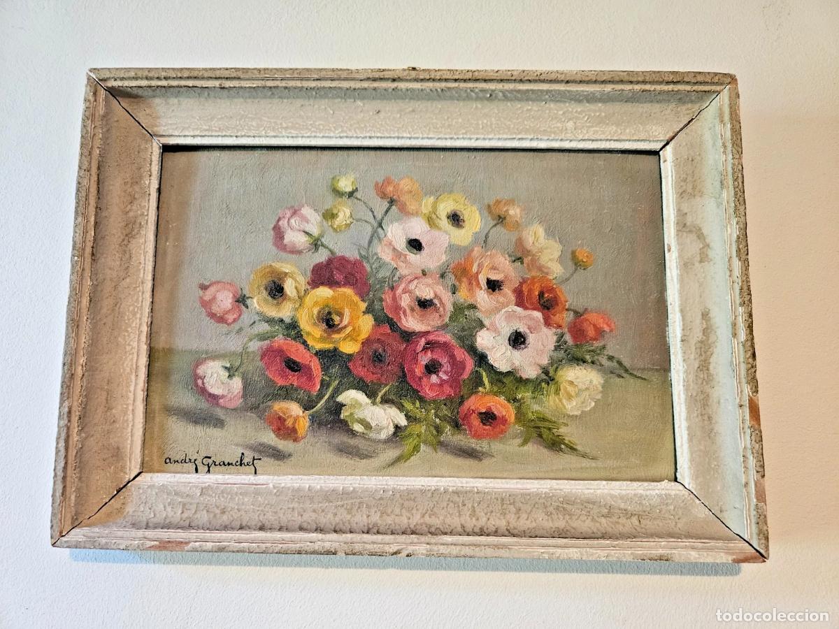 Antig&uuml;edades: XIX - XX SIECLE ANDRE GRANCHET TABLEAU NATURE MORTE BOUQUET DE FLEURS ANEMONES