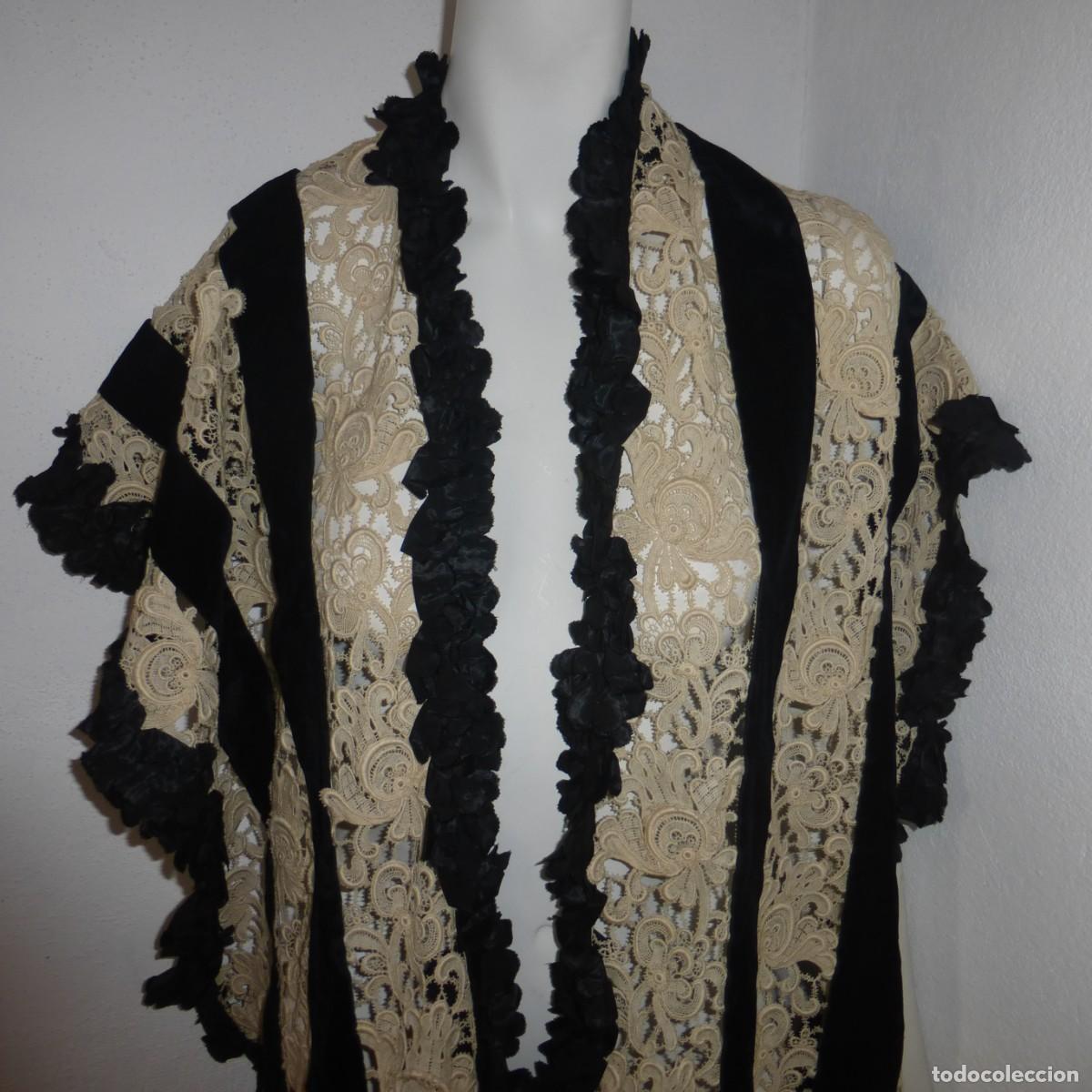 Antig&uuml;edades: ANTIGUO VINTAGE ESTOLA ENCAJE SEDA TERCIOPELO INDUMENTARIA S. XX STOLE LACE VELVET SILK