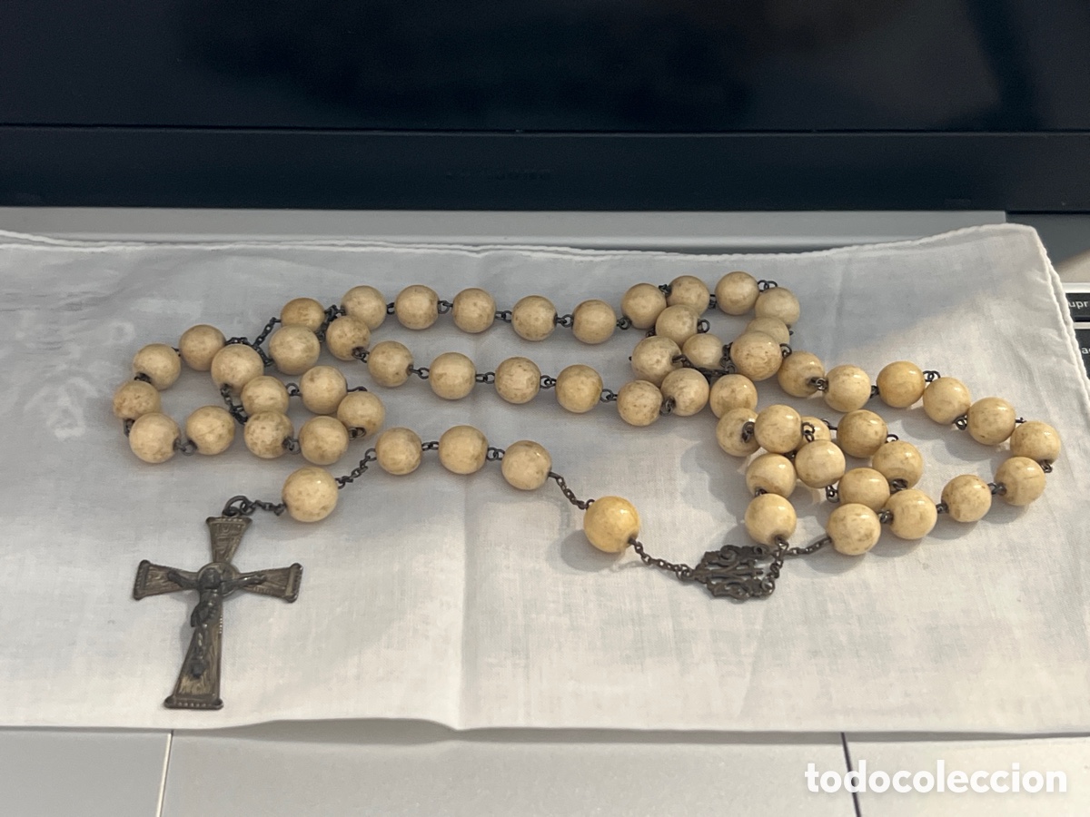 Antiguidades: ROSARIO PIEDRA JASPE DE RIO COLOR HUESO