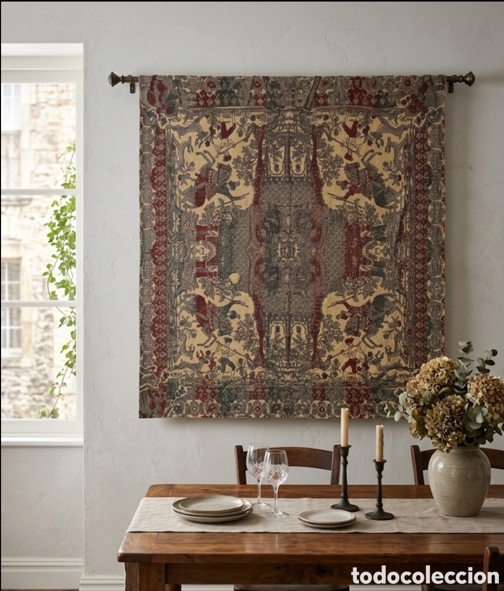 Antig&uuml;edades: Tapiz Mantel Jacquard Estilo Cl&aacute;sico Escenas caza