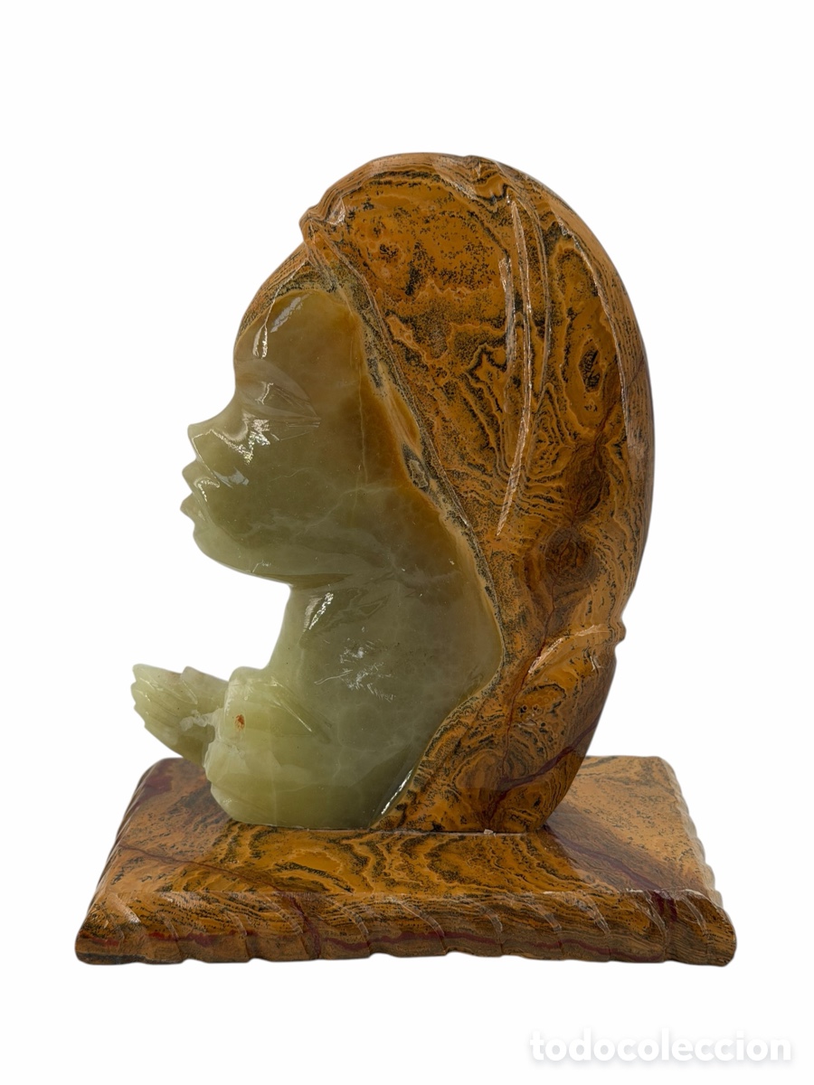 Antig&uuml;edades: Antigua Figura de La Virgen en Piedra Semipreciosa