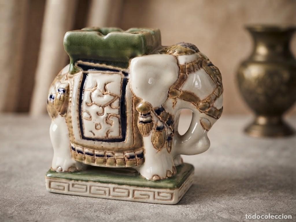 Antiquit&eacute;s: CENICERO PORCELANA ESMALTADA ELEFANTE