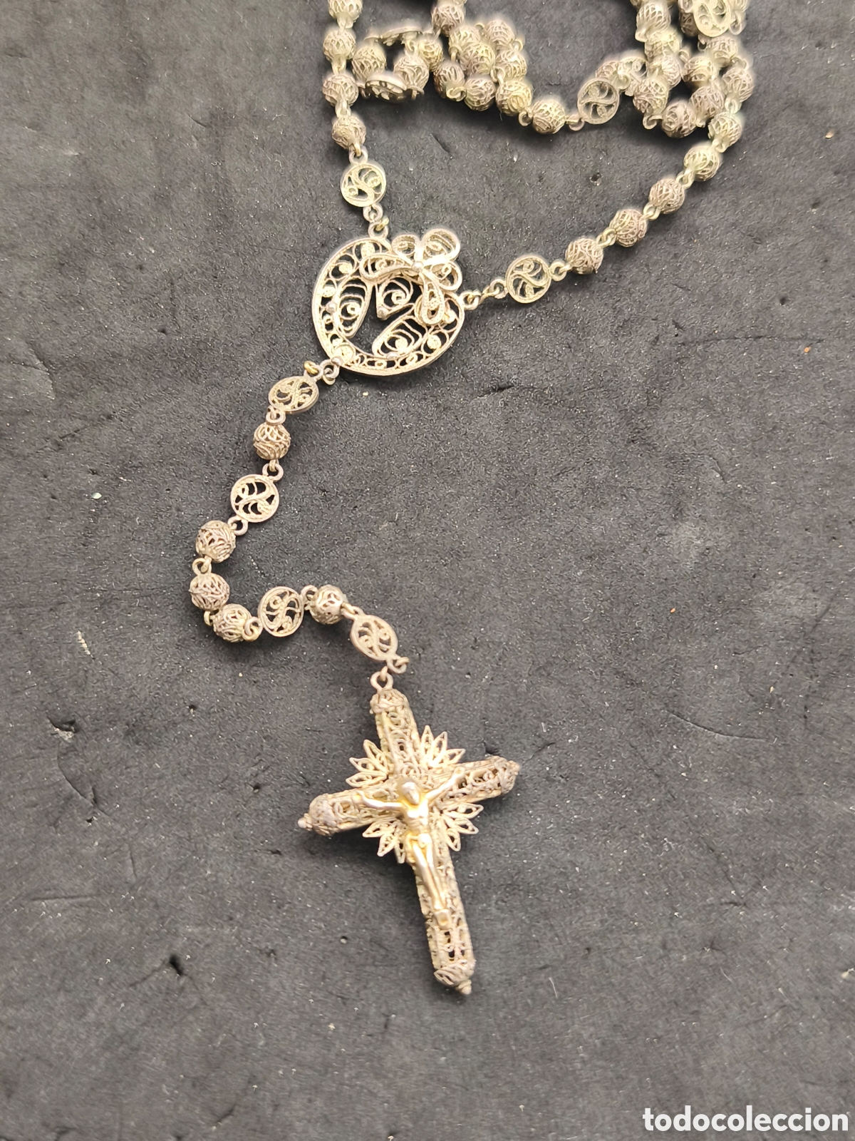 Antig&uuml;edades: Rosario de plata filigrana, 40cm