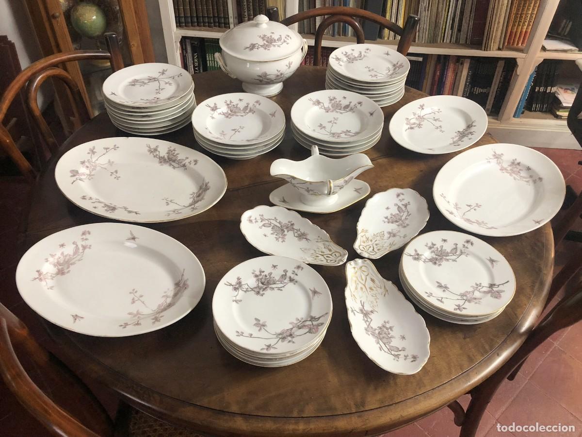Antiques: Magn&iacute;fica y &uacute;nica vajilla loza francesa nido de pajarillos (Art Nouveau, c. 1890-1905) - 42 piezas