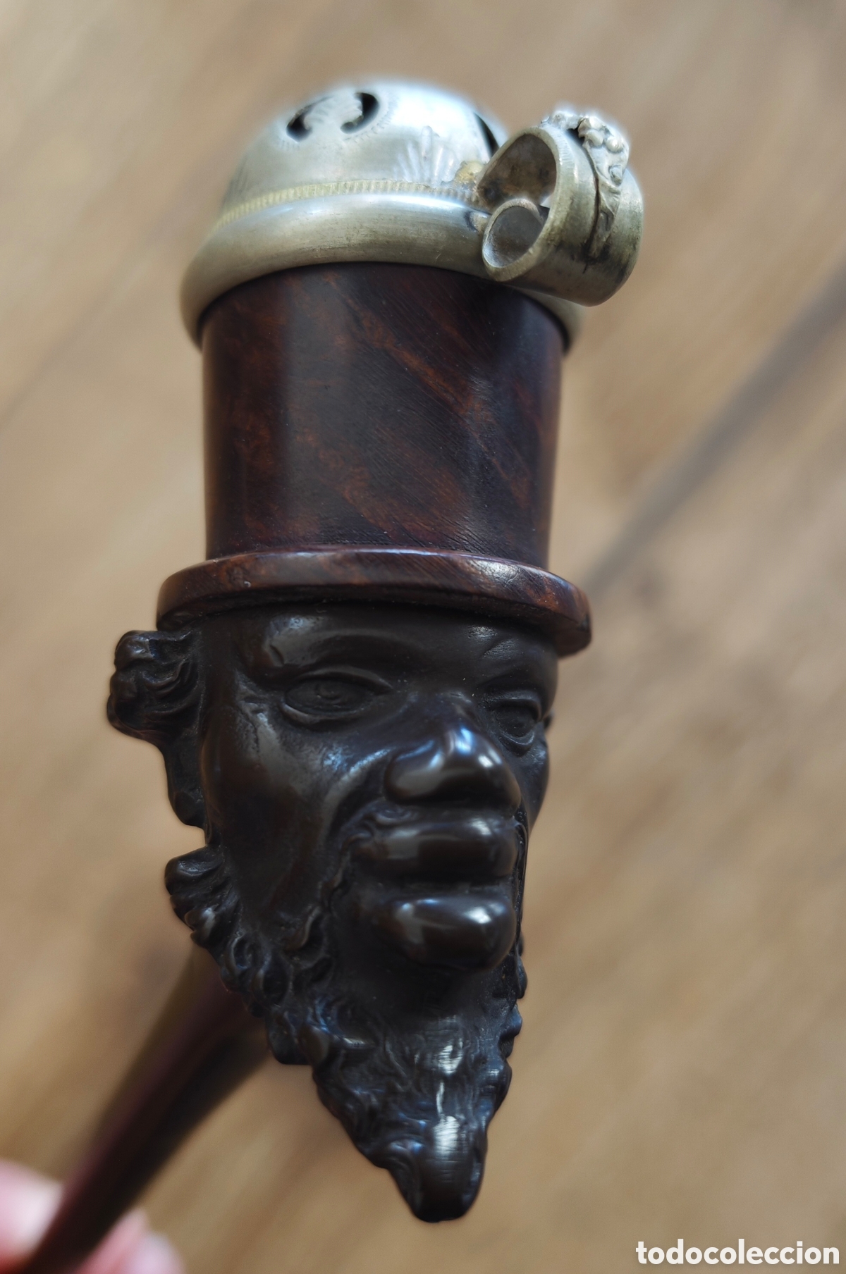 Antig&uuml;edades: Pipa. Fumar. Tabaco. Personaje Africano. Cazoleta. Siglo XIX. Original. Centroeuropa. Madera.