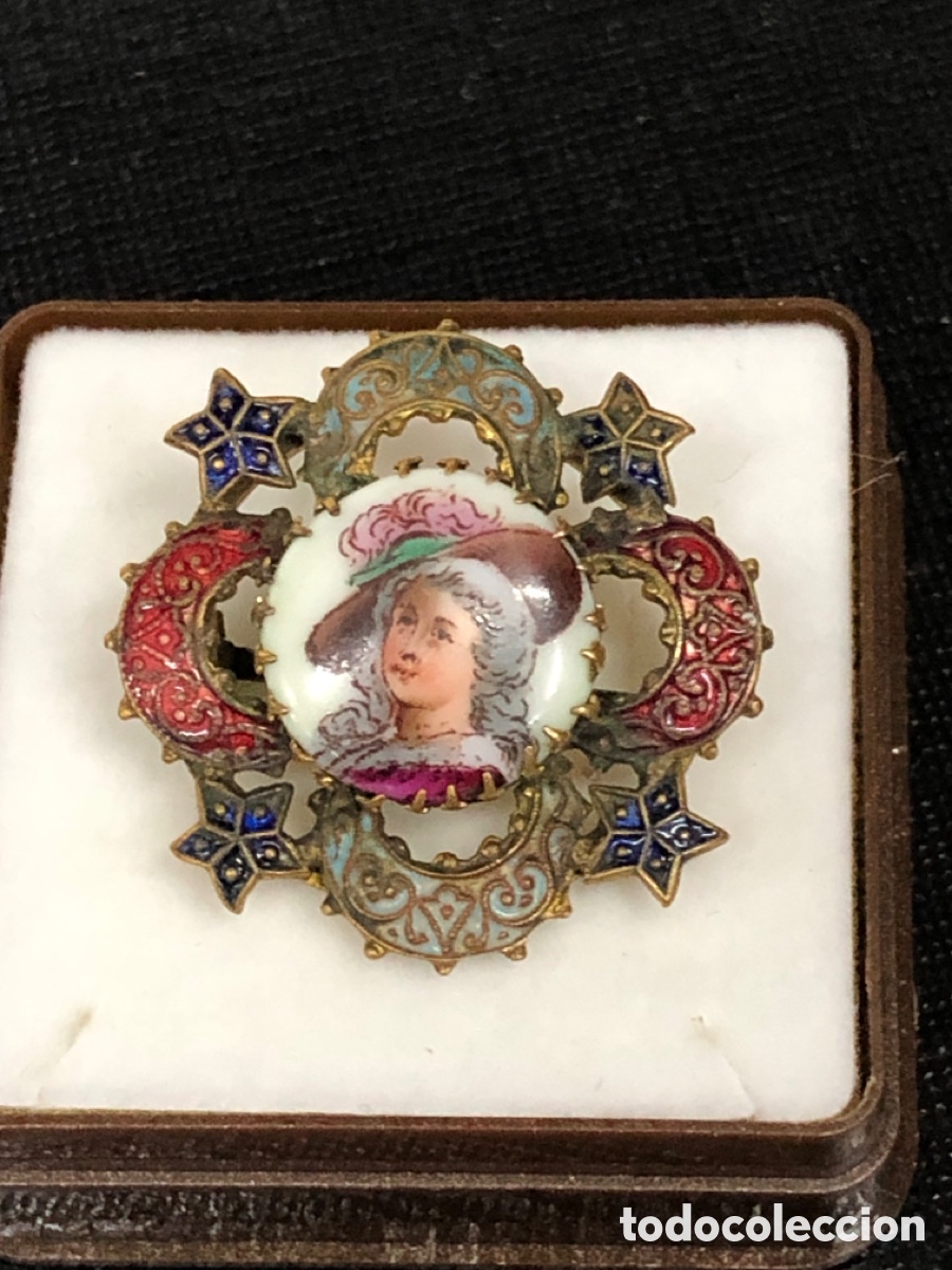 Antig&uuml;edades: Antiguo broche victoriano / Belle &Eacute;poque con miniatura pintada a mano y esmaltes (S. XIX)