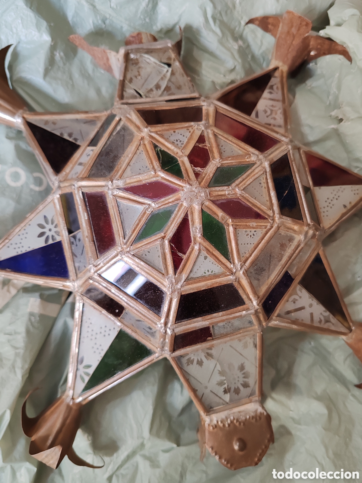 Antig&uuml;edades: Farolillo lampara arabe cristales de colores
