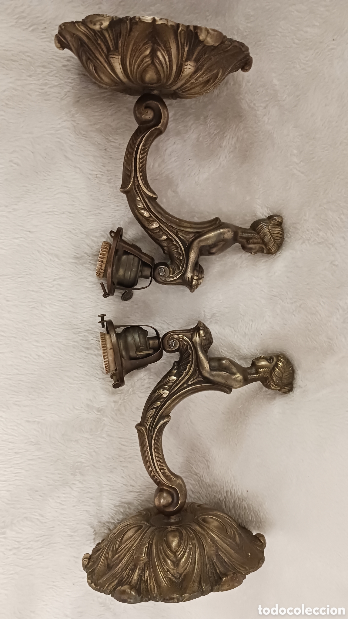 Antig&uuml;edades: DOS APLIQUES DE PARED, ESTILO MODERNISTA, EN BRONCE - Foto 3