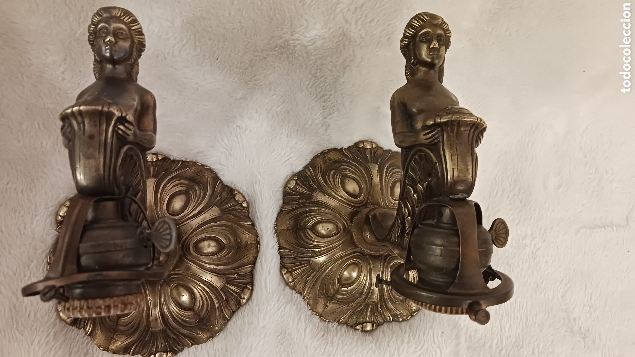 Antig&uuml;edades: DOS APLIQUES DE PARED, ESTILO MODERNISTA, EN BRONCE - Foto 1