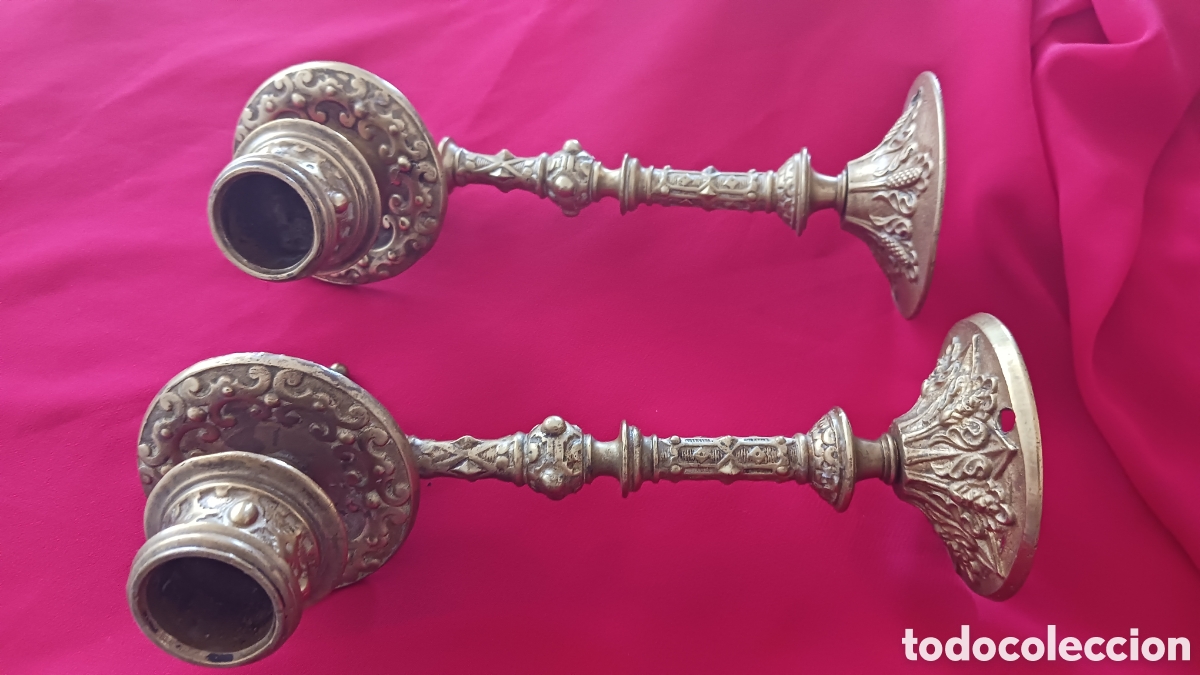 Antig&uuml;edades: CANDELABROS PARA VELA EN BRONCE, PARA PARED O PIANO, MEDIDAS 20 CMS .