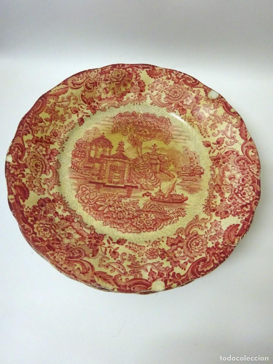 Antig&uuml;edades: 3 ANTIGUOS PLATOS LLANOS CARTUJA PICKMAN, SERIE ROSA, ESCUDO ANCLA ROSADA, NUMERADO 65