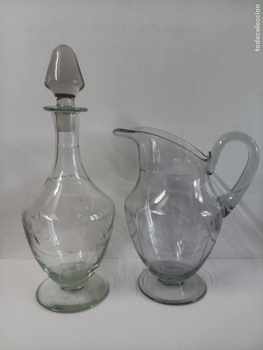 Antig&uuml;edades: LICORERA Y JARRA CRISTAL TALLADO