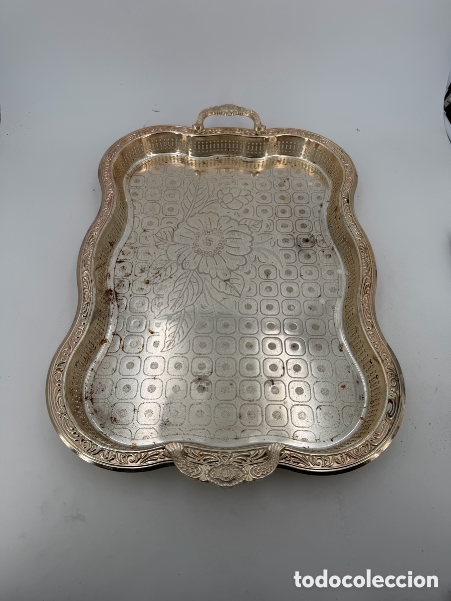 Antig&uuml;edades: Gran Bandeja Plateada Antigua - Foto 4
