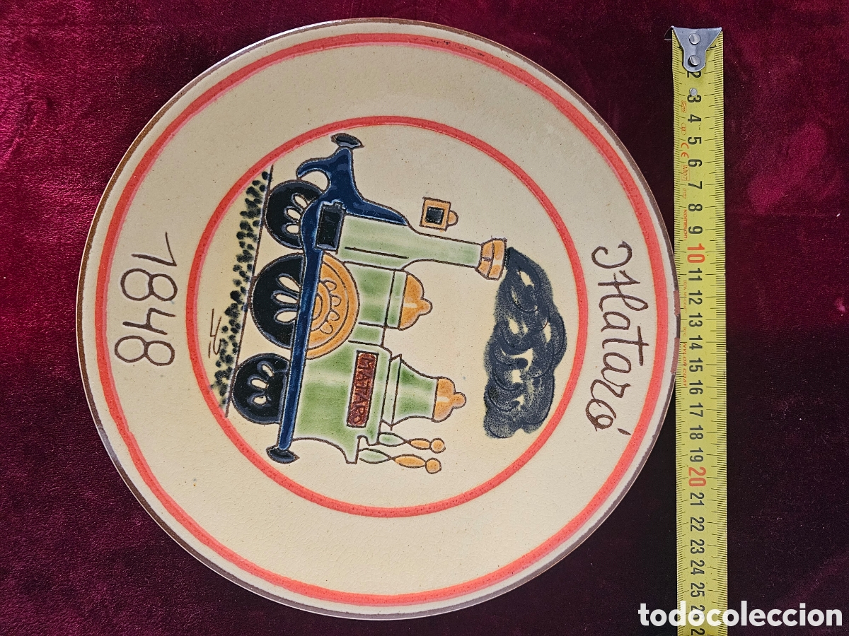 Antig&uuml;edades: Plato decorativo de cer&aacute;mica - Conmemorativo Primer Tren de Espa&ntilde;a &rdquo;Matar&oacute; 1848&rdquo; (26 cm)