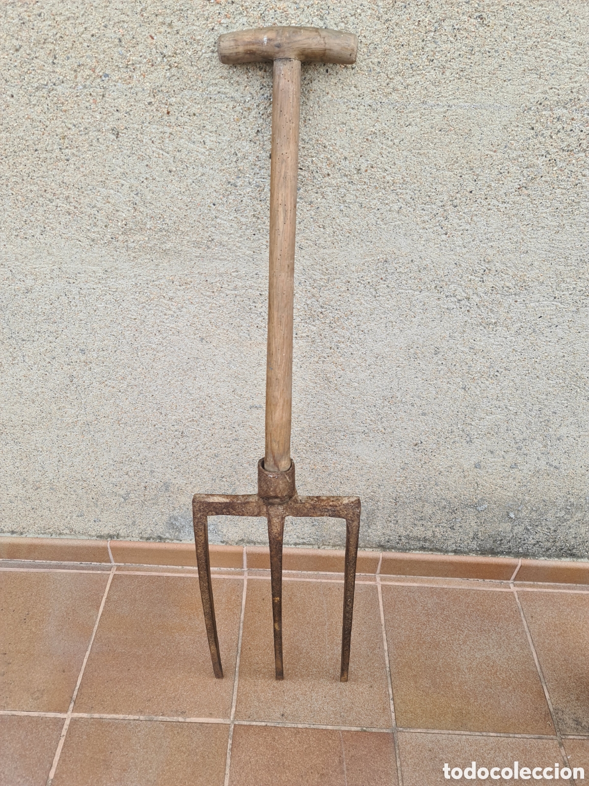 Antig&uuml;edades: Antigua Laya de labranza de hierro con mango de madera. - Foto 2