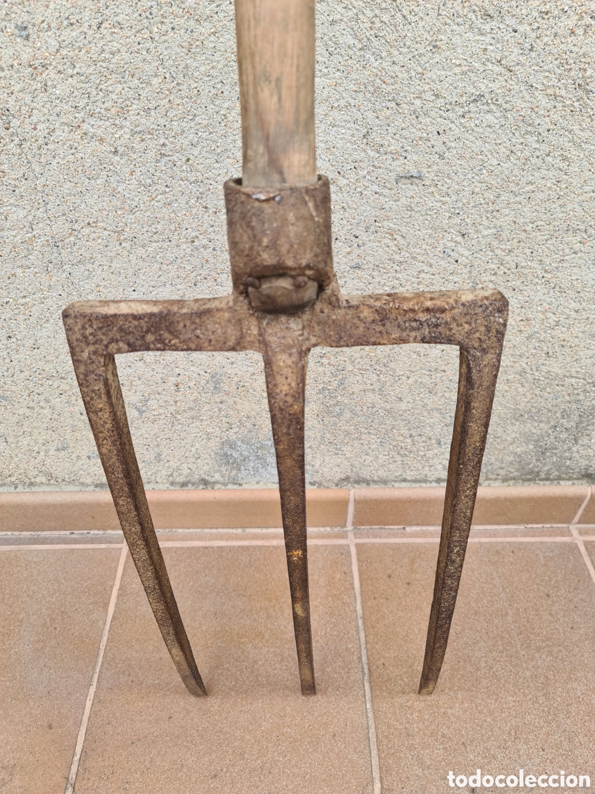 Antig&uuml;edades: Antigua Laya de labranza de hierro con mango de madera. - Foto 3