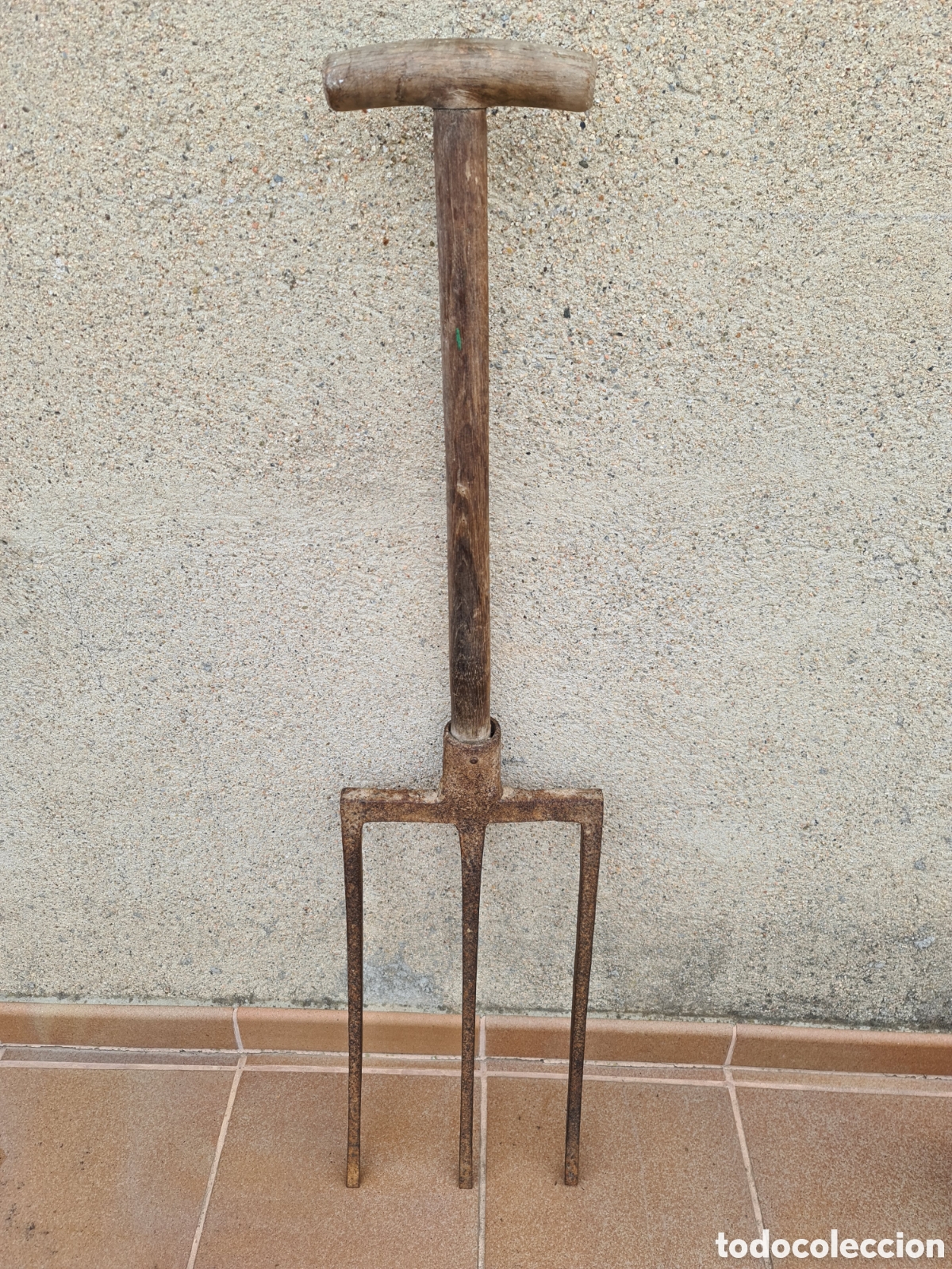 Antig&uuml;edades: Antigua Laya de labranza de hierro con mango de madera. - Foto 4