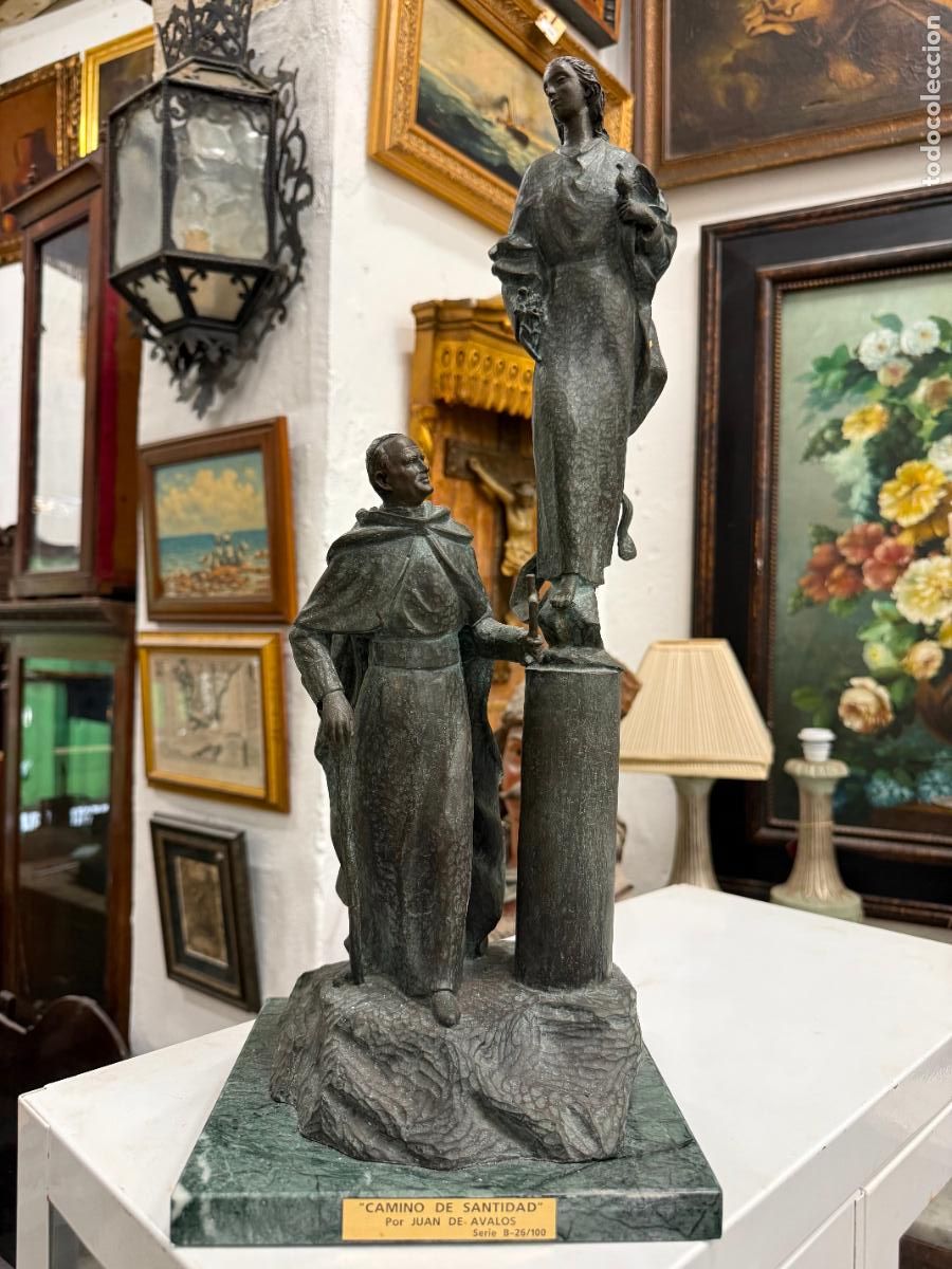 Antig&uuml;edades: ESCULTURA DE BRONCE DE JUAN PABLO II - CAMINO DE SANTIDAD POR JUAN DE AVALOS - MEDIDA 52 CM