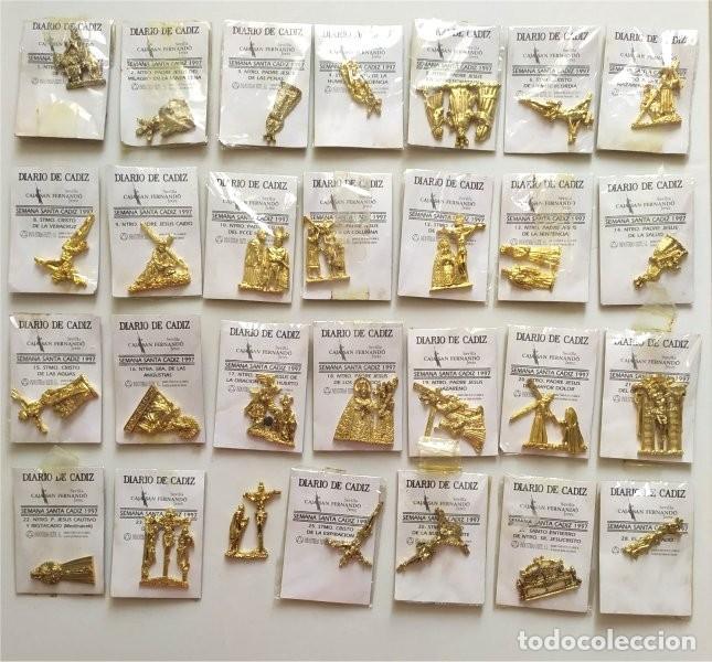 Antig&uuml;edades: 28 insignias de la Semana Santa de C&aacute;diz. Diario de C&aacute;diz. Caja San Fernando Sevilla Jerez. 1997