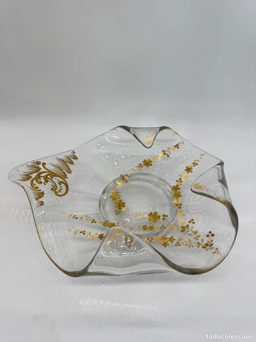 Antiques: CENTRO DE MESA, BANDEJA EN CRISTAL DE LA GRANJA / DECORADO EN ORO / S. XVIII-XIX