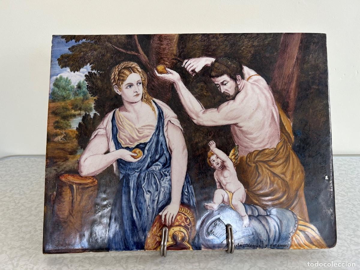 Antig&uuml;edades: ALCORA. GRAN AZULEJO VALENCIANO DE CER&Aacute;MICA PINTADO A MANO. MARTE, VENUS Y EL AMOR