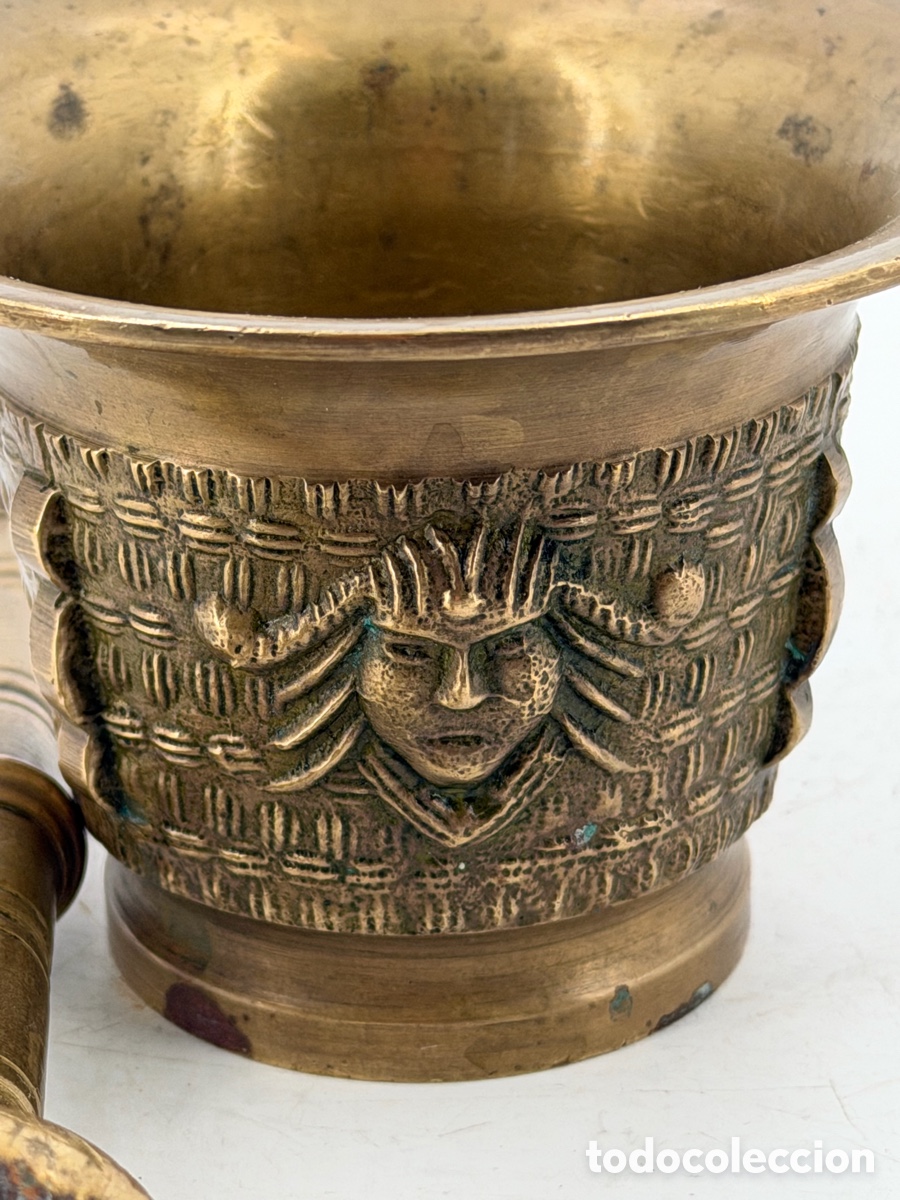 Antig&uuml;edades: Antiguo Mortero Almirez con Mazo de bronce - Foto 4