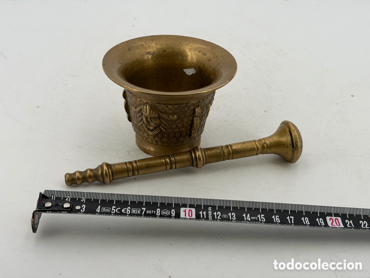 Antig&uuml;edades: Antiguo Mortero Almirez con Mazo de bronce - Foto 8
