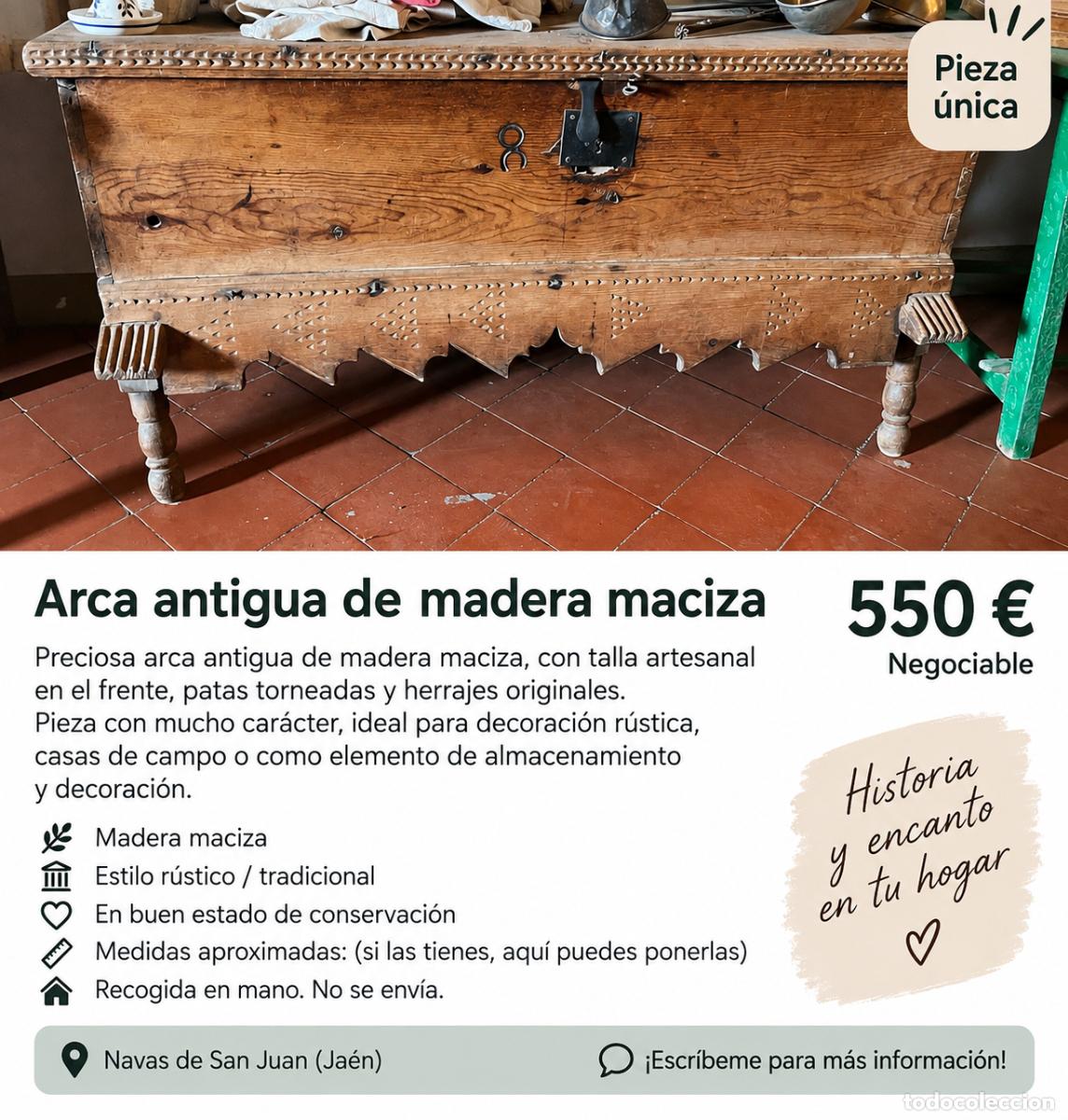 Antig&uuml;edades: Arca antigua de madera maciza con talla artesanal