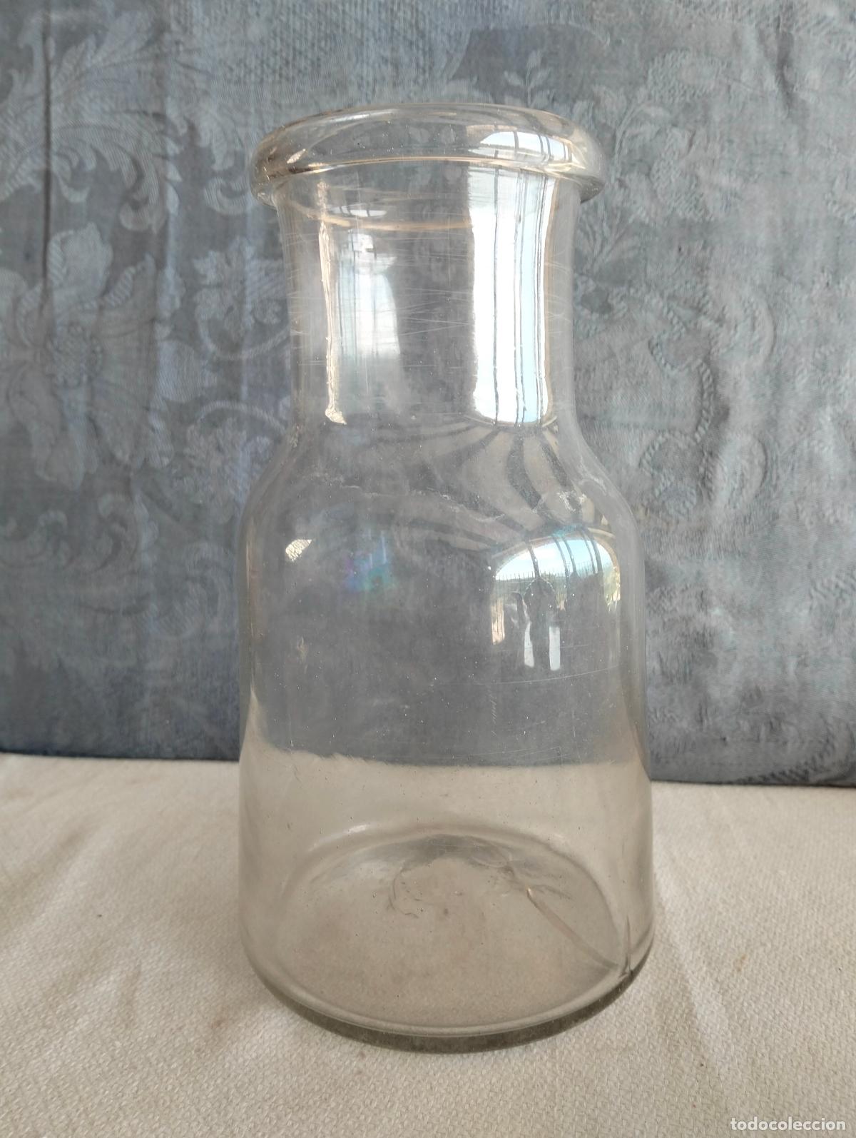 Antiguidades: Tarro jarr&oacute;n de cristal soplado a mano transparente de principios S.XIX para conservas curiosa form