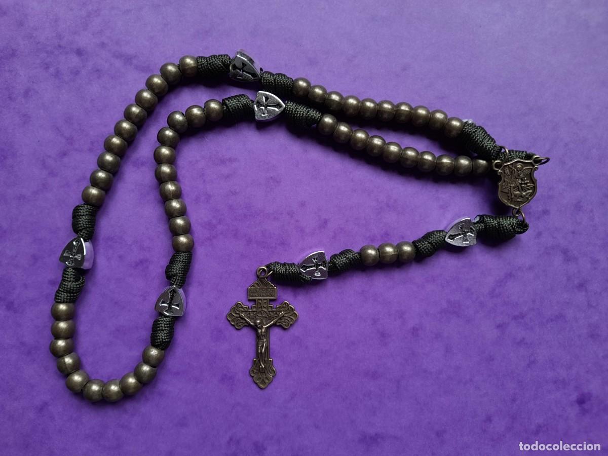 Oggetti Antichi: Rosario de Combate verde con Cruz del Perdon, metalico.