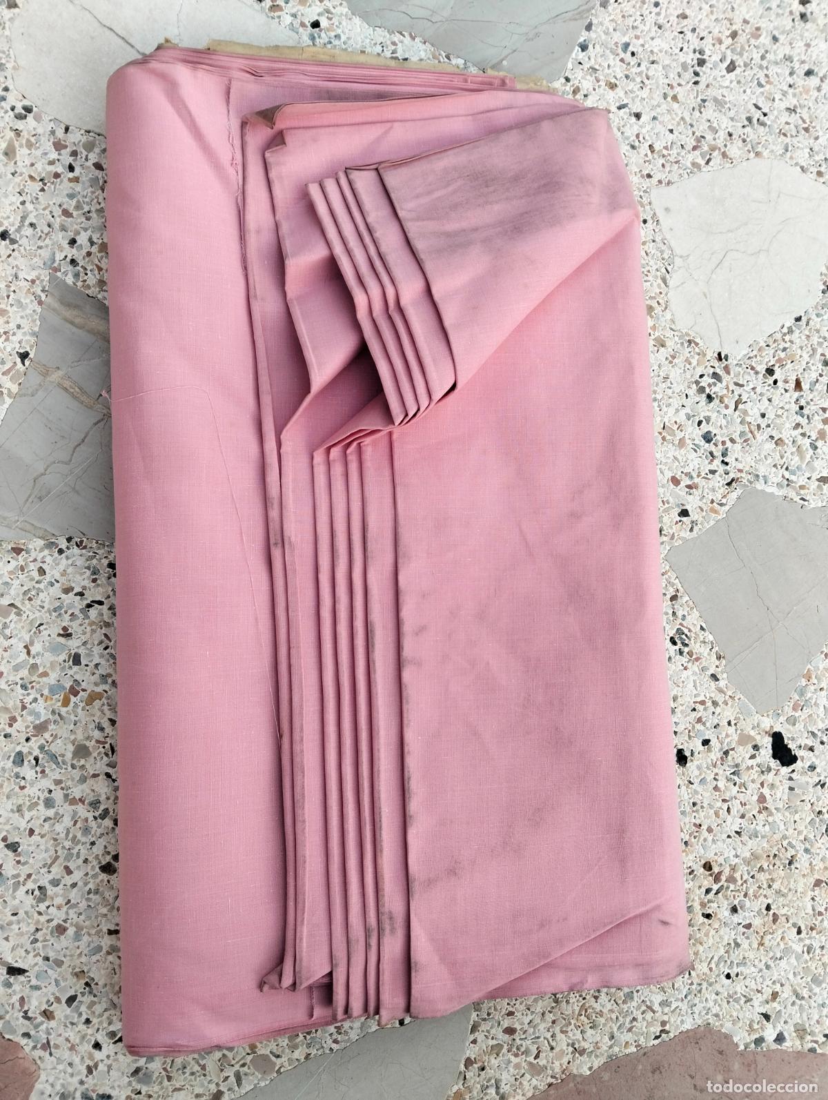Antig&uuml;edades: Rollo trozo de tela antigua color rosa rosado o similar algod&oacute;n 8m x 78cm 8 metros