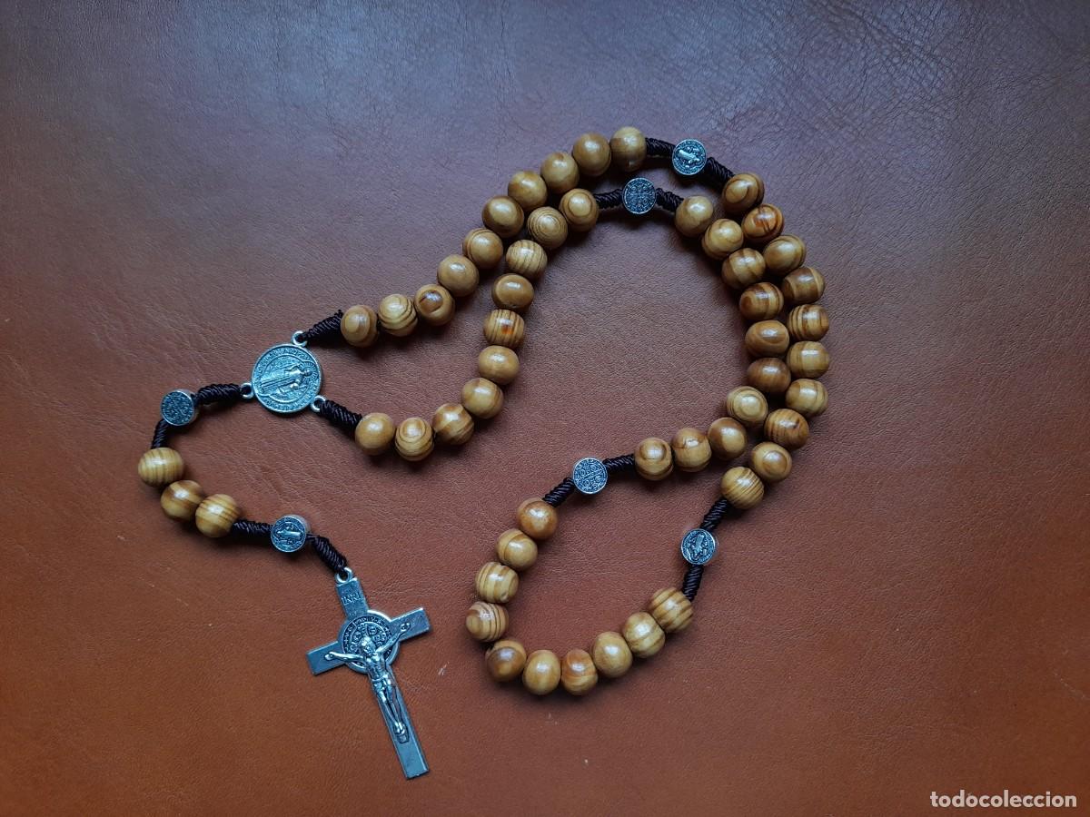 Antiguidades: Rosario San Benito de cuerda y bolas de madera de olivo