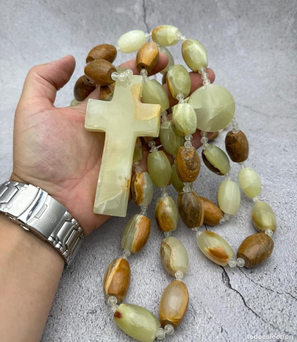 Antig&uuml;edades: Collar con rosario cat&oacute;lico de &oacute;nix, cuentas verdes, cruz vintage, crucifijo, Espa&ntilde;a