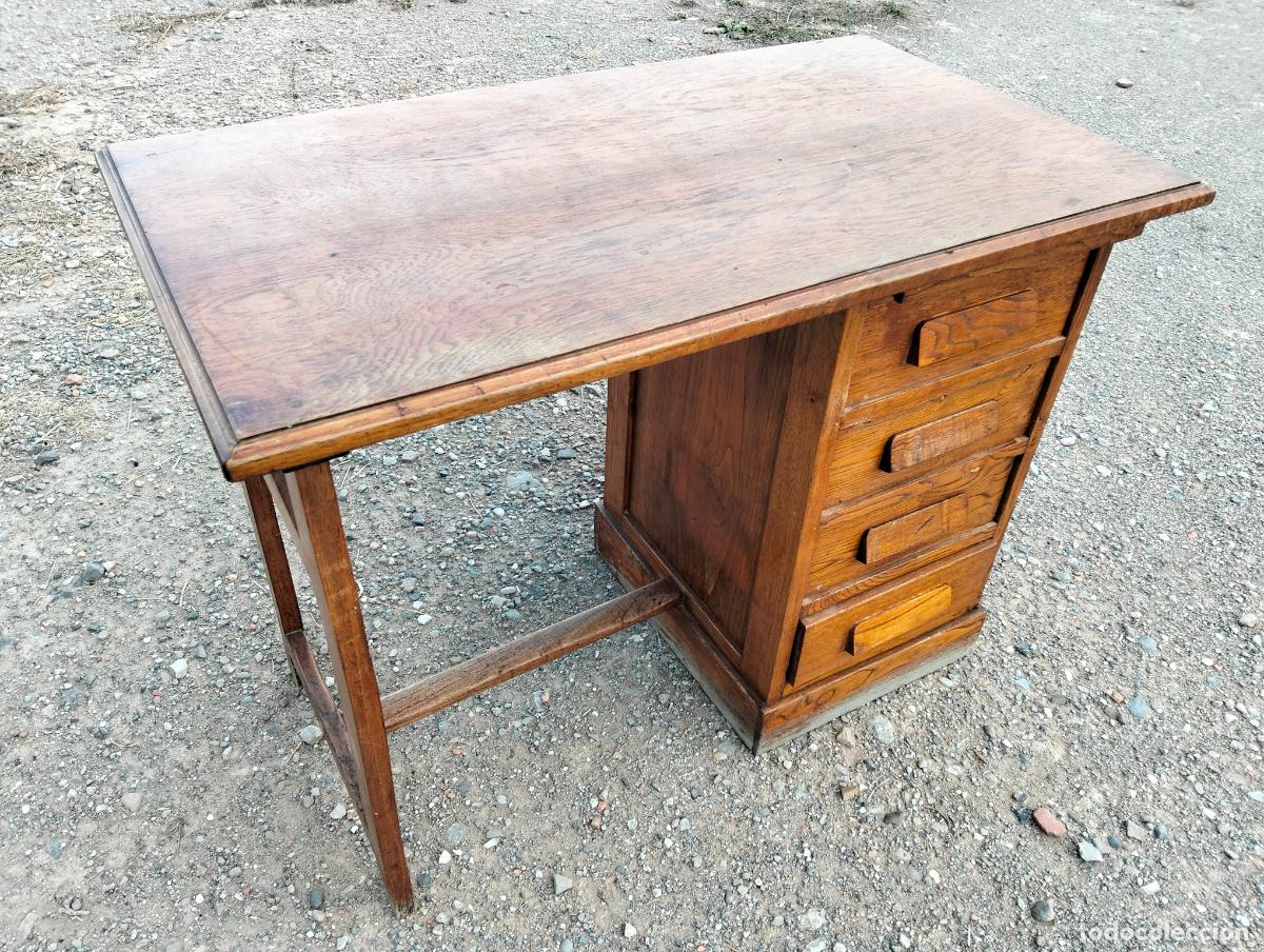 Antig&uuml;edades: Mueble escritorio de madera peque&ntilde;o individual con 4 cajones antiguo de estilo industrial a&ntilde;os 20