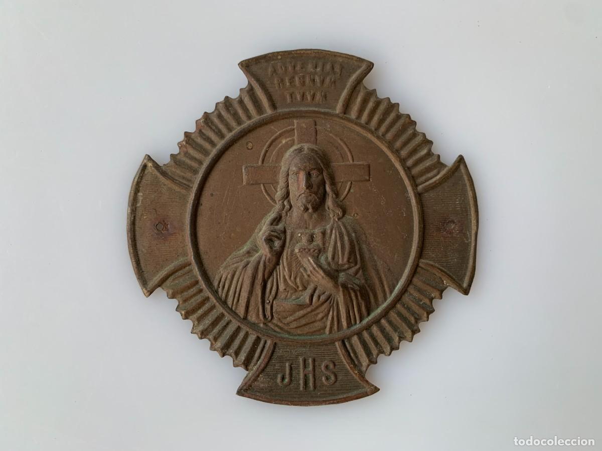 Antig&uuml;edades: Placa Puerta Sagrado Corazo Jesus Jesucristo JHS Devocion Religioso Antiguedad