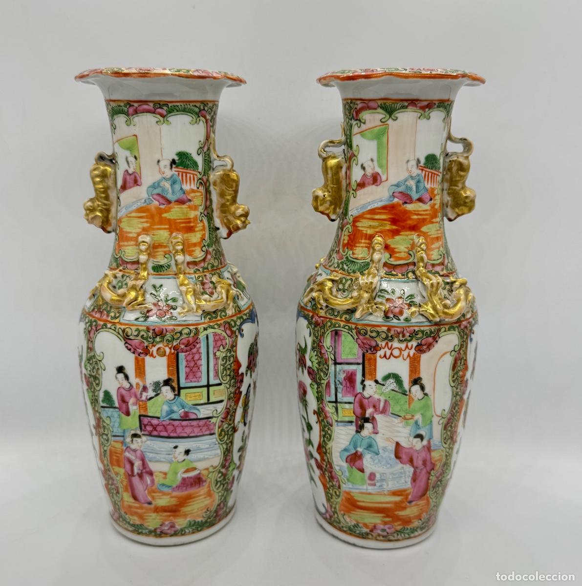 Antig&uuml;edades: PAREJA DE ANTIGUOS JARR&Oacute;NES CHINOS DE PORCELANA. FAMILIA ROSA, CANT&Oacute;N