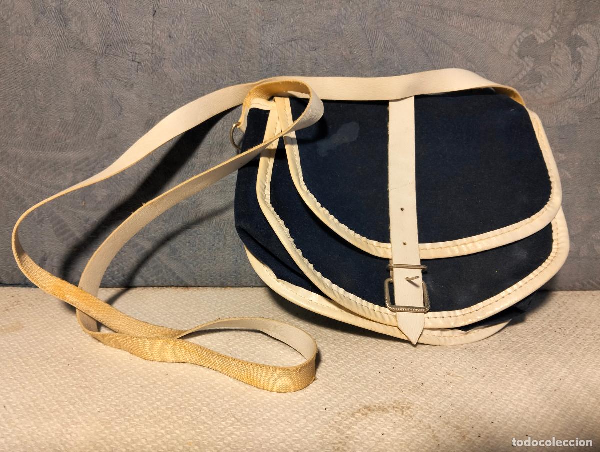 Antig&uuml;edades: Bolso de mano bolsito color azul blanco con cinta B Rechter antiguo o vintage ni&ntilde;a a&ntilde;os 60-70