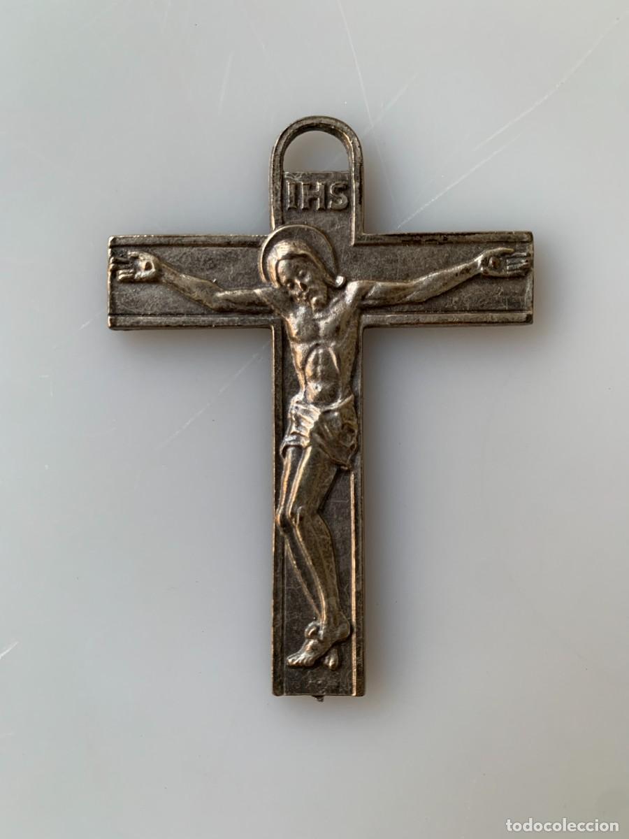 Antig&uuml;edades: Colgante Crucifijo Cruz Jesucristo Metal Plateado Religioso Devocion 50s