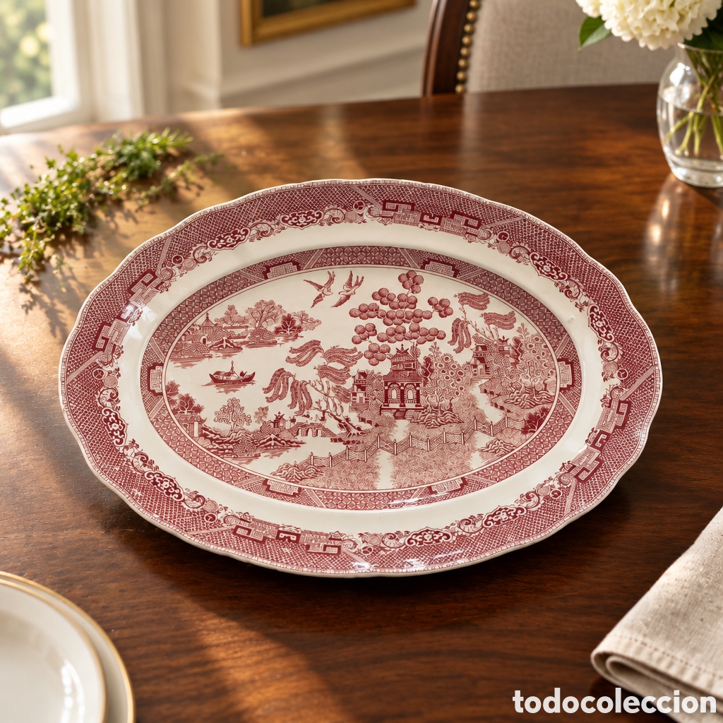 Antig&uuml;edades: ELEGANTE BANDEJA PORCELANA ESTILO ORIENTAL .SAN CLAUDIO . 37&times;29 CM