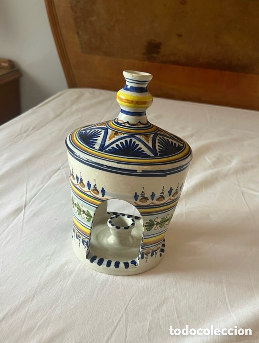 Antig&uuml;edades: Portavelas de cer&aacute;mica pintado a mano