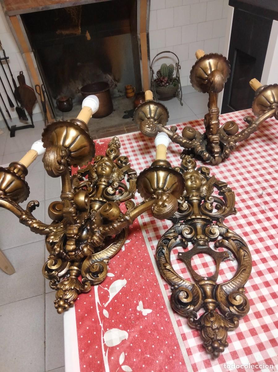 Antig&uuml;edades: Monumental pareja de candelabros (16.4 kg bronce) del principio de siglo con su p&aacute;tina antigua