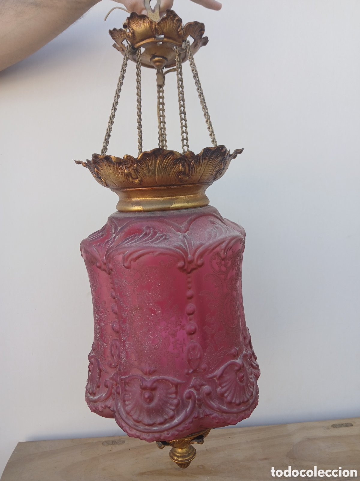 Antig&uuml;edades: IMPRESIONANTE LAMPARA MODERNISTA DE BRONCE/LATON CON TULIPA GRANDE ART NOUVEAU.