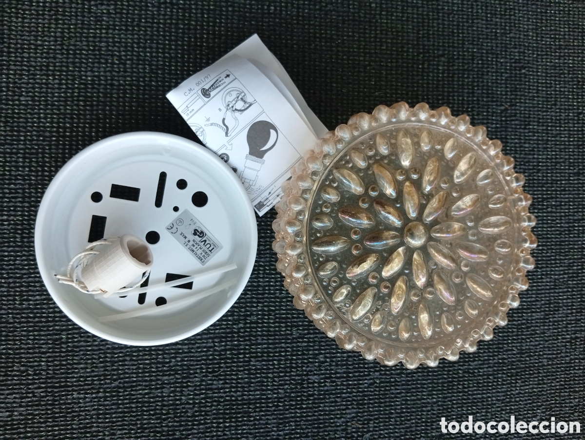 Antig&uuml;edades: Plaf&oacute;n / Aplique Vintage CRISTALMET S.L. - Vidrio Prensado Relieve Sol - &iexcl;NUEVO A ESTRENAR!