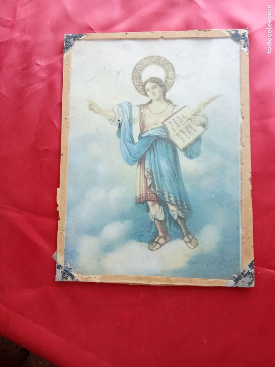 Antig&uuml;edades: Estampa l&aacute;mina antigua enmarcada de San Pancracio. Caja delicado